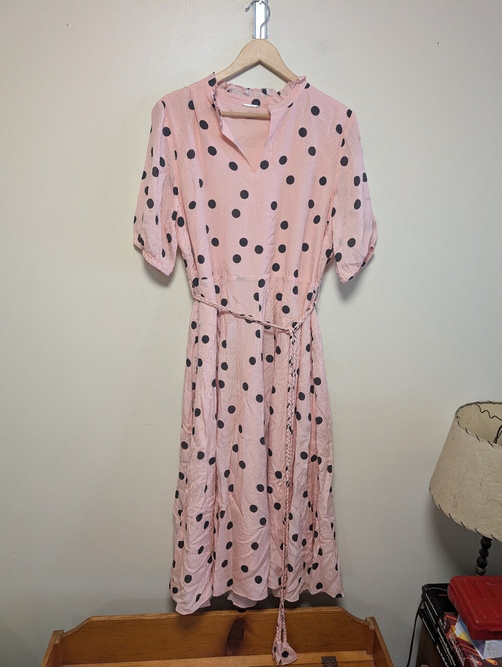 Elie Tahari 100% Silk Pink Black Polka Dot Maxi Dress XL